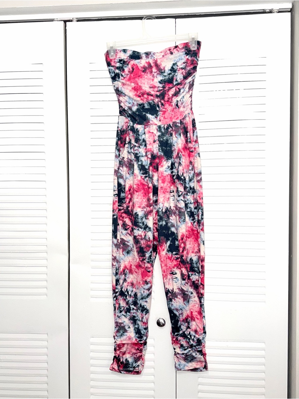Pink & Blue Tie Dye Strapless Y2K Coquette Festival Women’s Jumpsuit Size Small